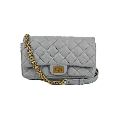 CHANEL 2.55 Blue Calfskin Quilted Intrecciato Fanny Pack, Crossbody Bag, Shoulder Bag, Golden Hardware, 27 Clasp-(SKU)-937072296