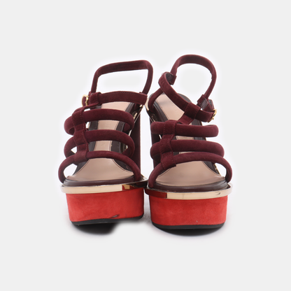 Alexander McQUEEN 36code Autumn Red Suede Leather Women's High Heel Sandals-(SKU)-943292517