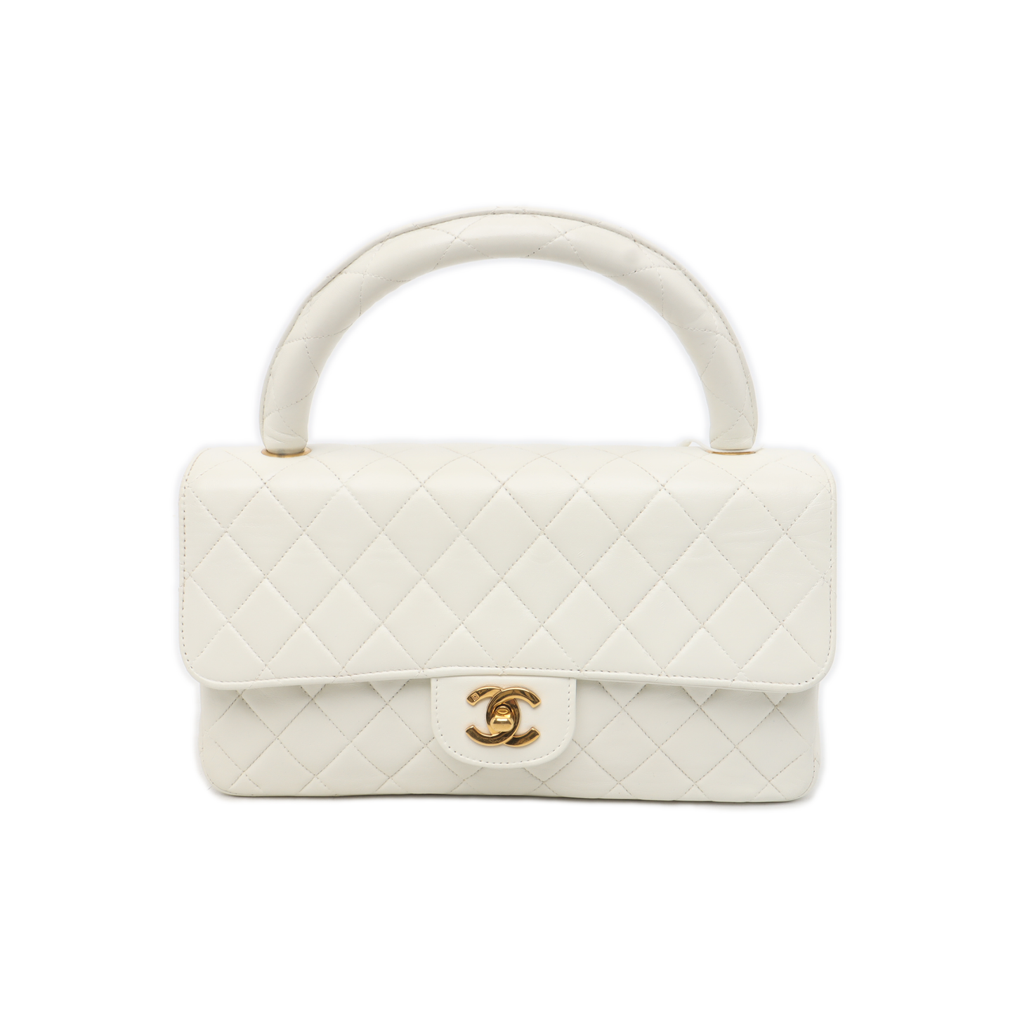 CHANEL KELLY PARENT White Calfskin Quilted Handbag with Gold Hardware, Vintage-(SKU)-931087336