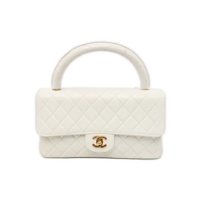CHANEL KELLY PARENT White Calfskin Quilted Handbag with Gold Hardware, Vintage-(SKU)-931087336