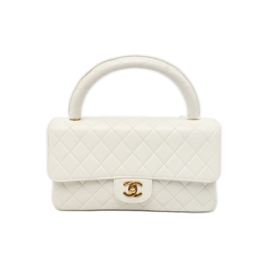 CHANEL KELLY PARENT White Calfskin Quilted Handbag with Gold Hardware, Vintage-(SKU)-931087336