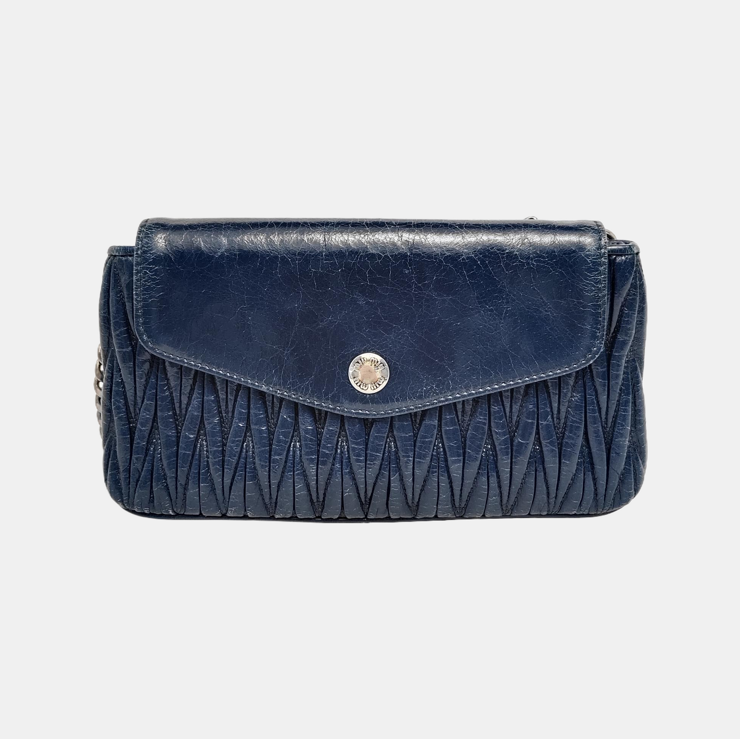 Miu Miu Dark Blue Cowhide Quilted Single Shoulder Bag Crossbody Bag Silver Hardware Removable shoulder strap-(SKU)-945298168