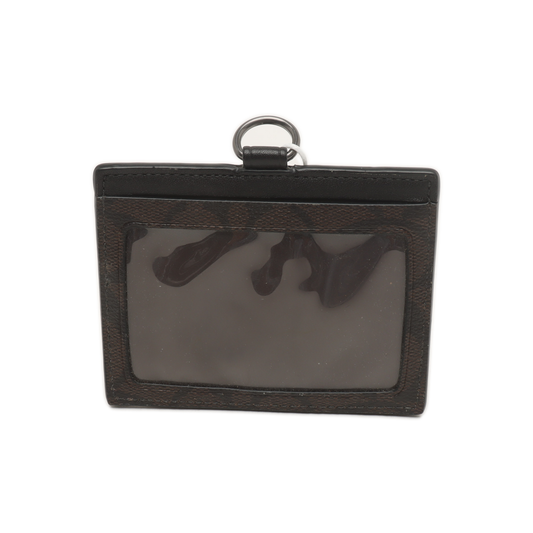 COACH Dark Brown Coated Canvas Monogrammed Card Case Black hardware-(SKU)-939413250