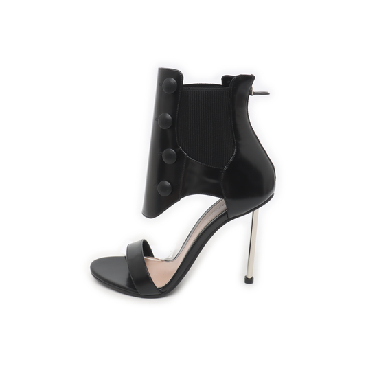 Alexander McQUEEN 39code Summer black leather mid-heel sandals for women-(SKU)-14467798