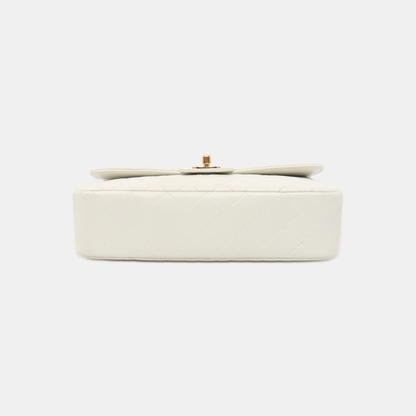 CHANEL KELLY PARENT White Calfskin Quilted Handbag with Gold Hardware, Vintage-(SKU)-931087336