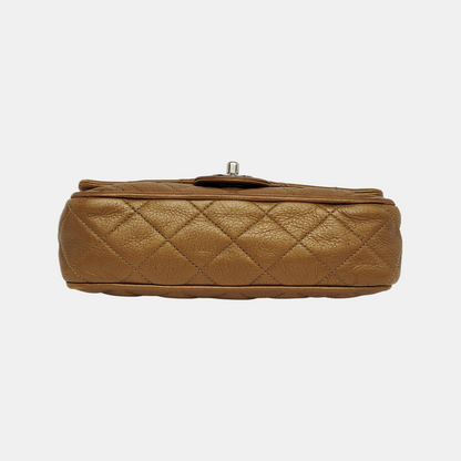 CHANEL CLASSIC FLAP Brown Deer Calfskin Quilted Handbag Silver Hardware 10 Clasp-(SKU)-940915348