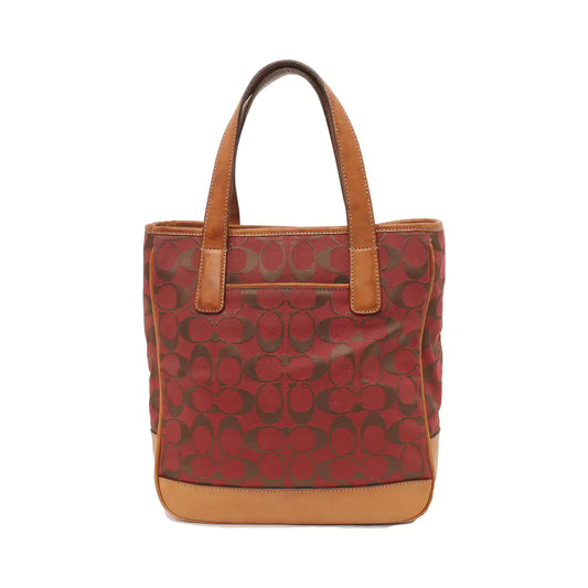 COACH Tote bag Red Canvas Monogram Floral Handbag Silver Hardware-(SKU)-936434550