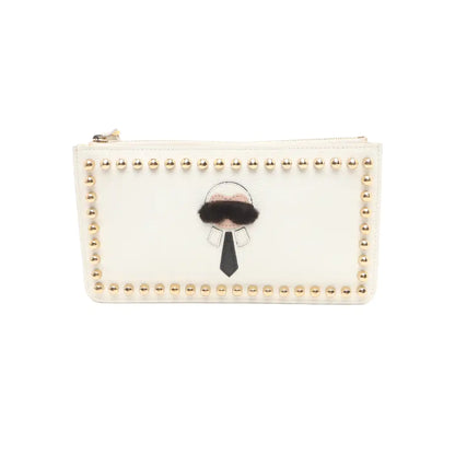 FENDI Karlito Beige Leather Studs Patchwork Handbag Handbag Golden hardware-(SKU)-935083618