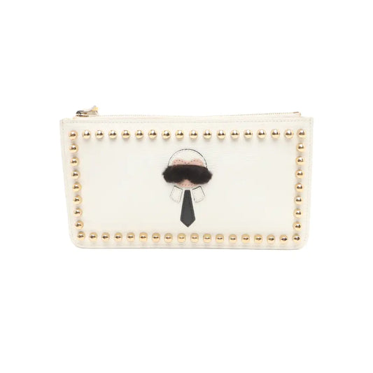 FENDI Karlito Beige Leather Studs Patchwork Handbag Handbag Golden hardware-(SKU)-935083618