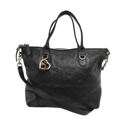 GUCCI Heart Bit Black Cowhide Monogrammed Tote Handbag Single Shoulder Bag Golden hardware Removable shoulder strap-(SKU)-944990688