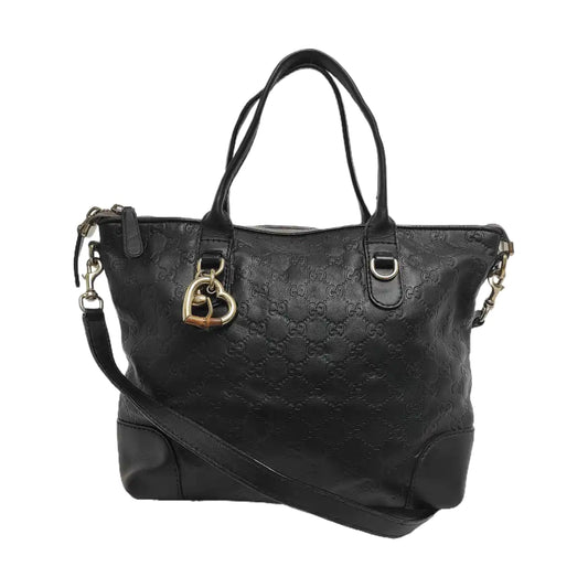 GUCCI Heart Bit Black Cowhide Monogrammed Tote Handbag Single Shoulder Bag Golden hardware Removable shoulder strap-(SKU)-944990688
