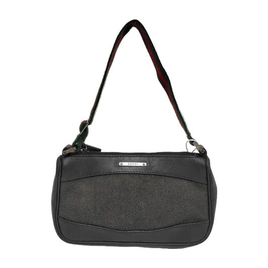 GUCCI Gray Canvas Striped Strap Handbag Single Shoulder Bag Silver Hardware-(SKU)-942429412