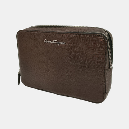 FERRAGAMO Dark Brown Leather Handbag Silver Hardware-(SKU)-940619981