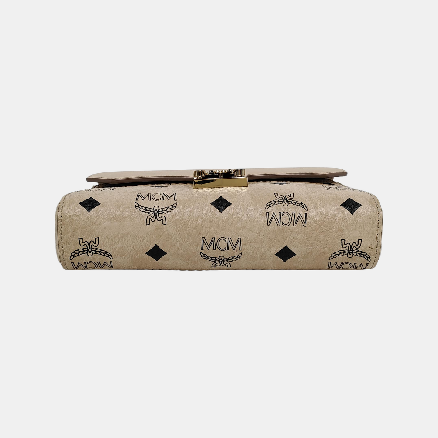 MCM MILLIE  Khaki coated canvas monogram laurel buckle shoulder bag/crossbody bag Golden hardware Removable shoulder strap-(SKU)-942977420