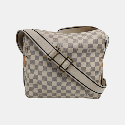 LOUIS VUITTON NAVIGLIO White Coated Canvas Chessboard Plaid Single Shoulder Bag Tote Crossbody Golden hardware-(SKU)-946272112