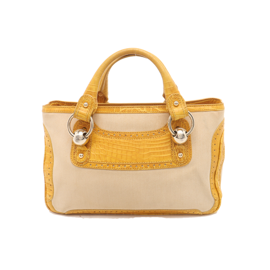 CELINE BOOGIE Beige canvas textured handbag Silver Hardware-(SKU)-938171667