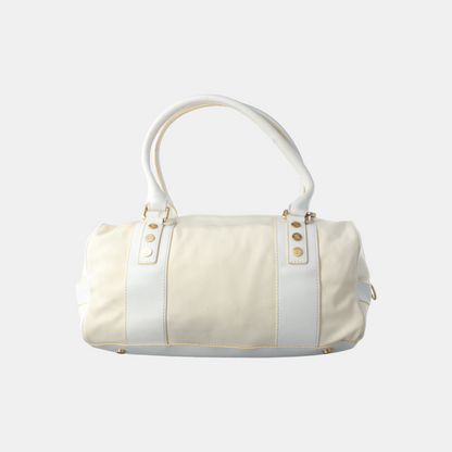 CELINE White Canvas Printed Single Shoulder Bag Handbag Golden hardware-(SKU)-13501989