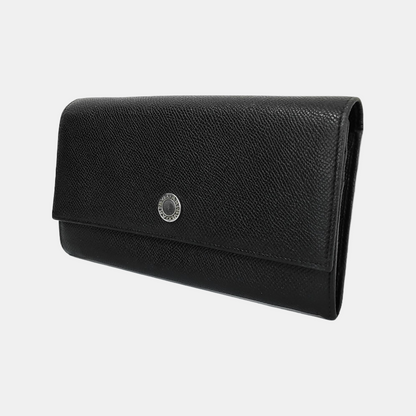 BVLGARI BVLGARI Black Cowhide Embossed Wallet Silver Hardware-(SKU)-942390366