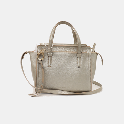 FERRAGAMO Amy Grey Leather Embossed Shoulder Bag Handbag Crossbody Golden hardware Removable shoulder strap-(SKU)-938858716