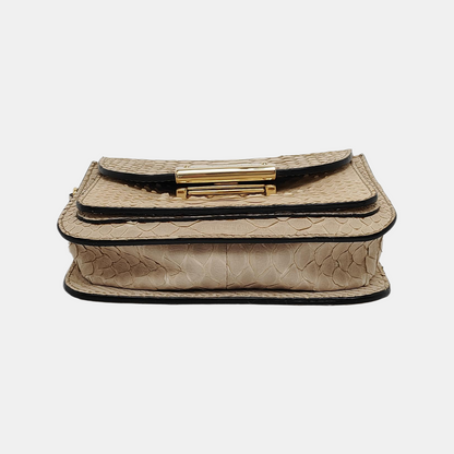 BURBERRY Langley Light Gray Leather Snake Pattern Single Shoulder Bag Crossbody Bag Golden hardware Removable shoulder strap-(SKU)-945572337
