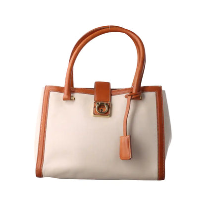 FERRAGAMO Beige Leather Tote Bag Golden hardware-(SKU)-933984180