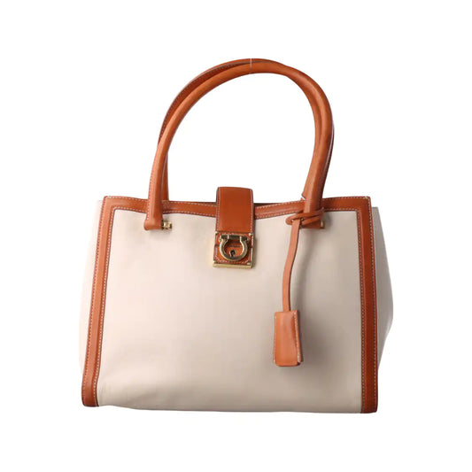 FERRAGAMO Beige Leather Tote Bag Golden hardware-(SKU)-933984180