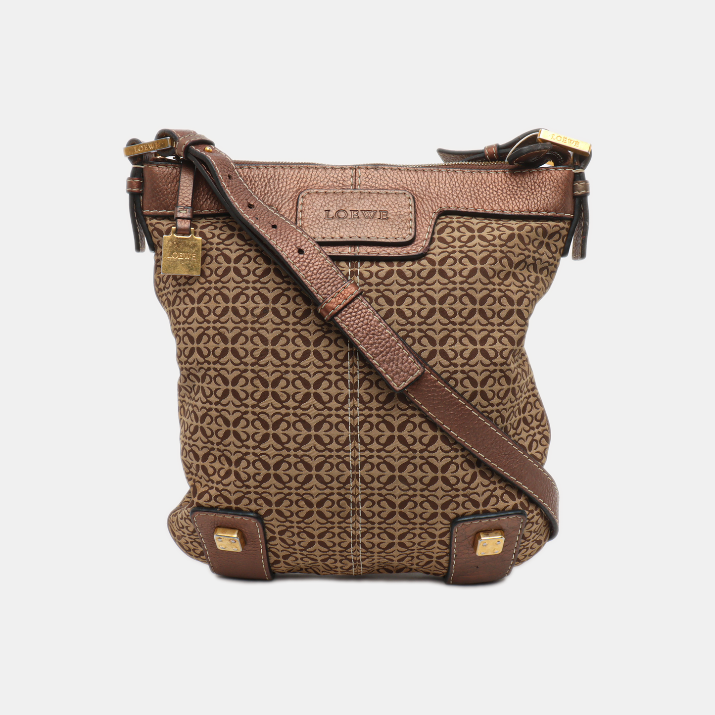 LOEWE Khaki Canvas Monogram Jacquard Single Shoulder Bag Golden hardware-(SKU)-14484696