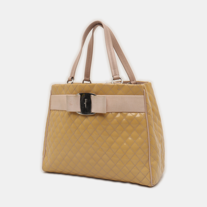 FERRAGAMO Tote bag Yellow Cowhide Quilted Handbag Silver Hardware-(SKU)-937625513