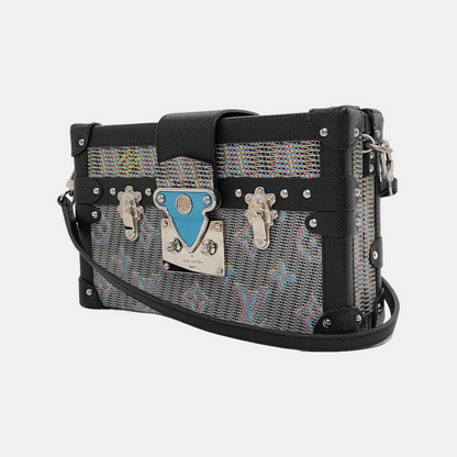 LOUIS VUITTON PETITE MALLE Gray Leather Printed Crossbody Shoulder Bag Silver Hardware Removable Strap-(SKU)-945960647