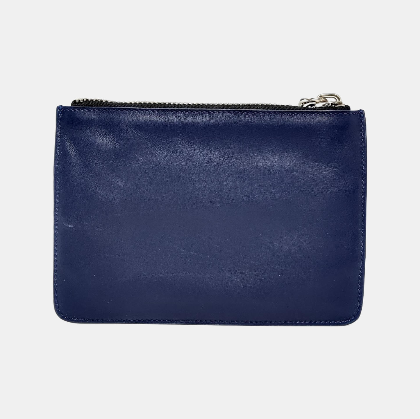 GIUSEPPE ZANOTTI Dark Blue Leather Clutch Silver Hardware-(SKU)-940352011