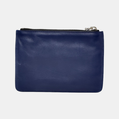 GIUSEPPE ZANOTTI Dark Blue Leather Clutch Silver Hardware-(SKU)-940352011