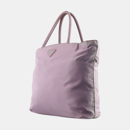 PRADA Tote bag Lavender Nylon Logo Tote Bag Single Shoulder Bag Silver Hardware-(SKU)-13802237