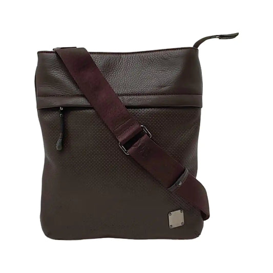 MCM Dark Brown Leather Cutout Crossbody Shoulder Bag Silver Hardware-(SKU)-944545027