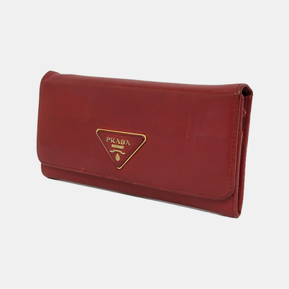 PRADA Red Cowhide Logo Wallet Golden hardware-(SKU)-942850390