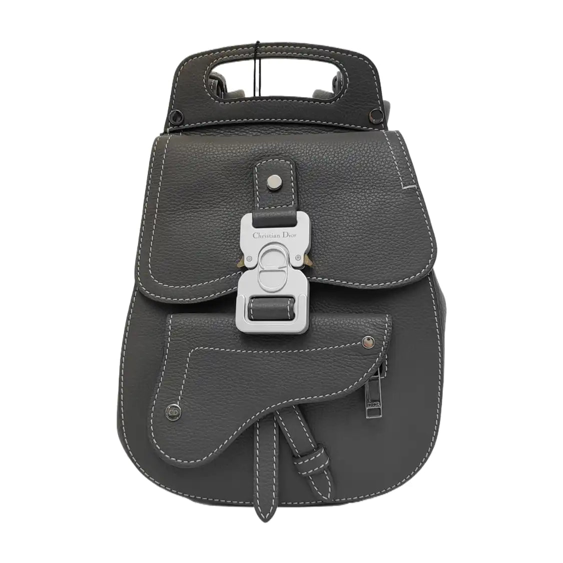 DIOR Gallop Mini Dark Gray Leather Saddle Bag Backpack with Silver Hardware Removable Strap-(SKU)-943857076