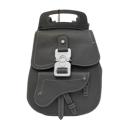 DIOR Gallop Mini Dark Gray Leather Saddle Bag Backpack with Silver Hardware Removable Strap-(SKU)-943857076