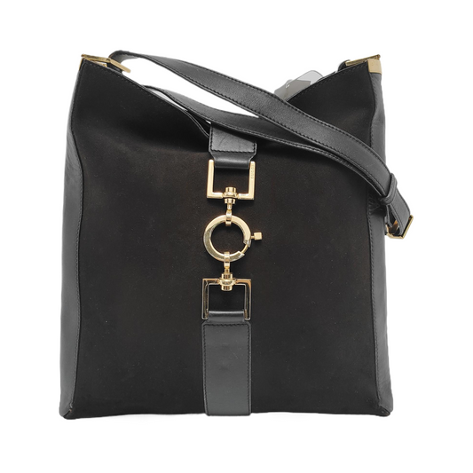 GUCCI Dark Brown Velvet Leather Single Shoulder Bag Tote Bag Golden hardware-(SKU)-940165554