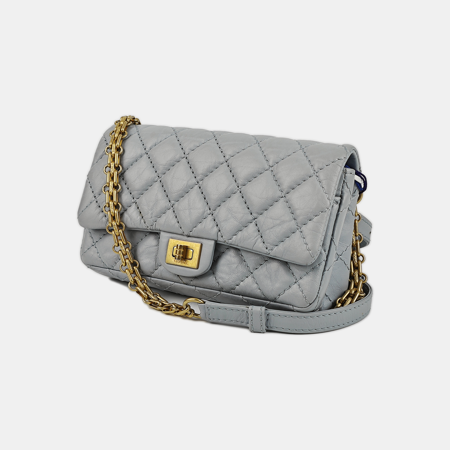 CHANEL 2.55 Blue Calfskin Quilted Intrecciato Fanny Pack, Crossbody Bag, Shoulder Bag, Golden Hardware, 27 Clasp-(SKU)-937072296