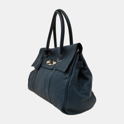 Mulberry Bayswater  Large size Dark Blue Cowhide Handbag Single Shoulder Bag Golden hardware-(SKU)-940347646