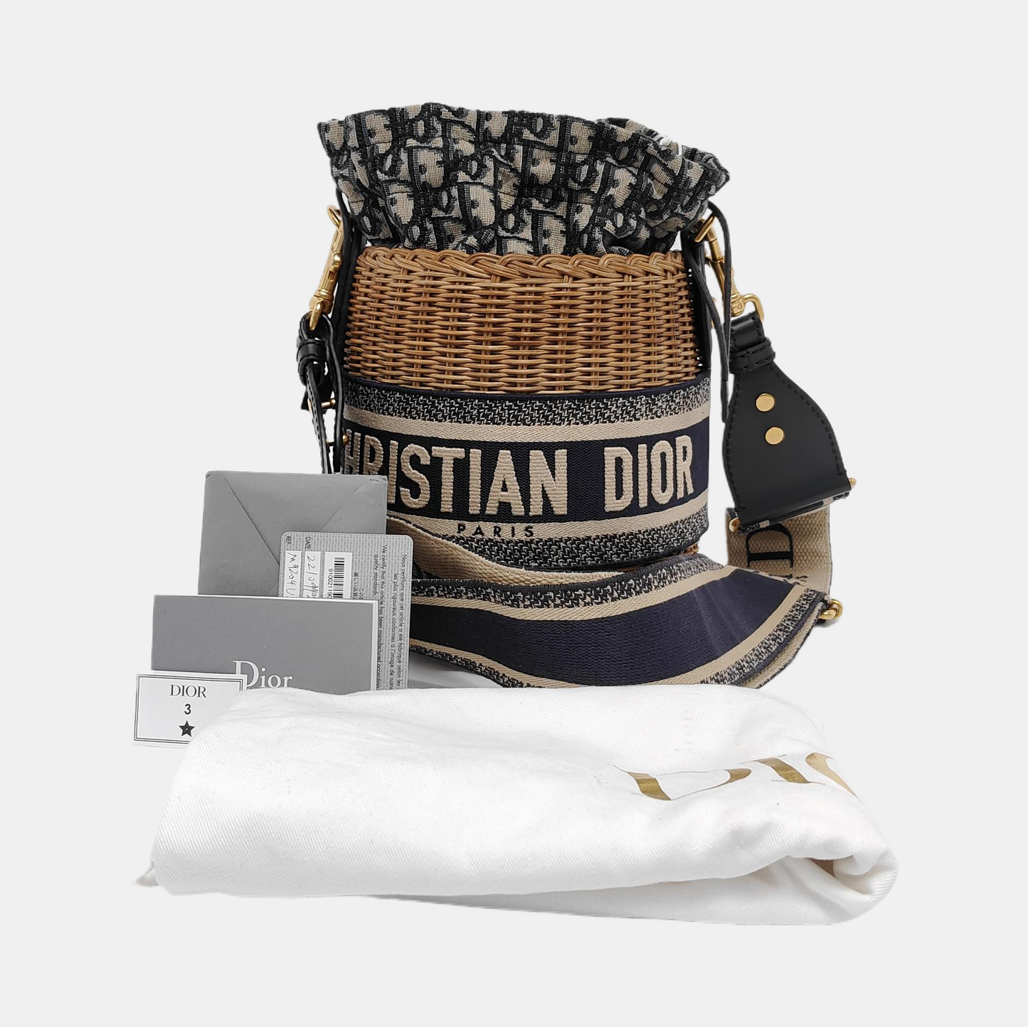 DIOR Wicker Multicolor Woven Embroidery Crossbody Shoulder Bag Gold Hardware Removable Strap-(SKU)-945278148