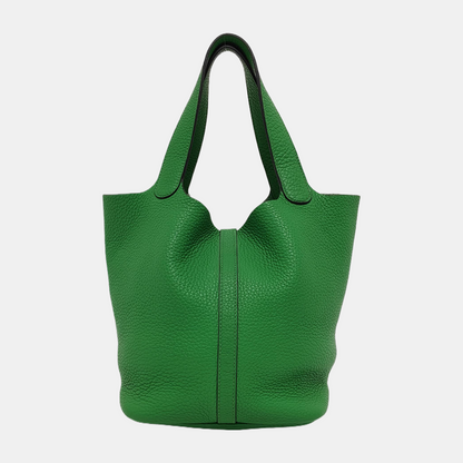 HERMÈS Picotin Lock 22 Bamboo Green Clemence Calfskin Basket Handbag with Detachable Strap, Silver Hardware, 🅁-(SKU)-940900076