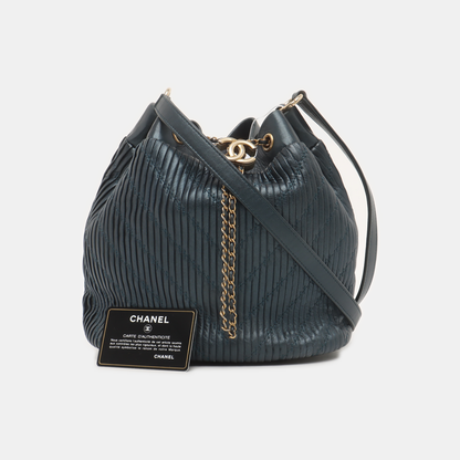 CHANEL DRAWSTRING Deep Blue Lamb Leather Quilted Shoulder Bag with Removable Strap-(SKU)-939912188