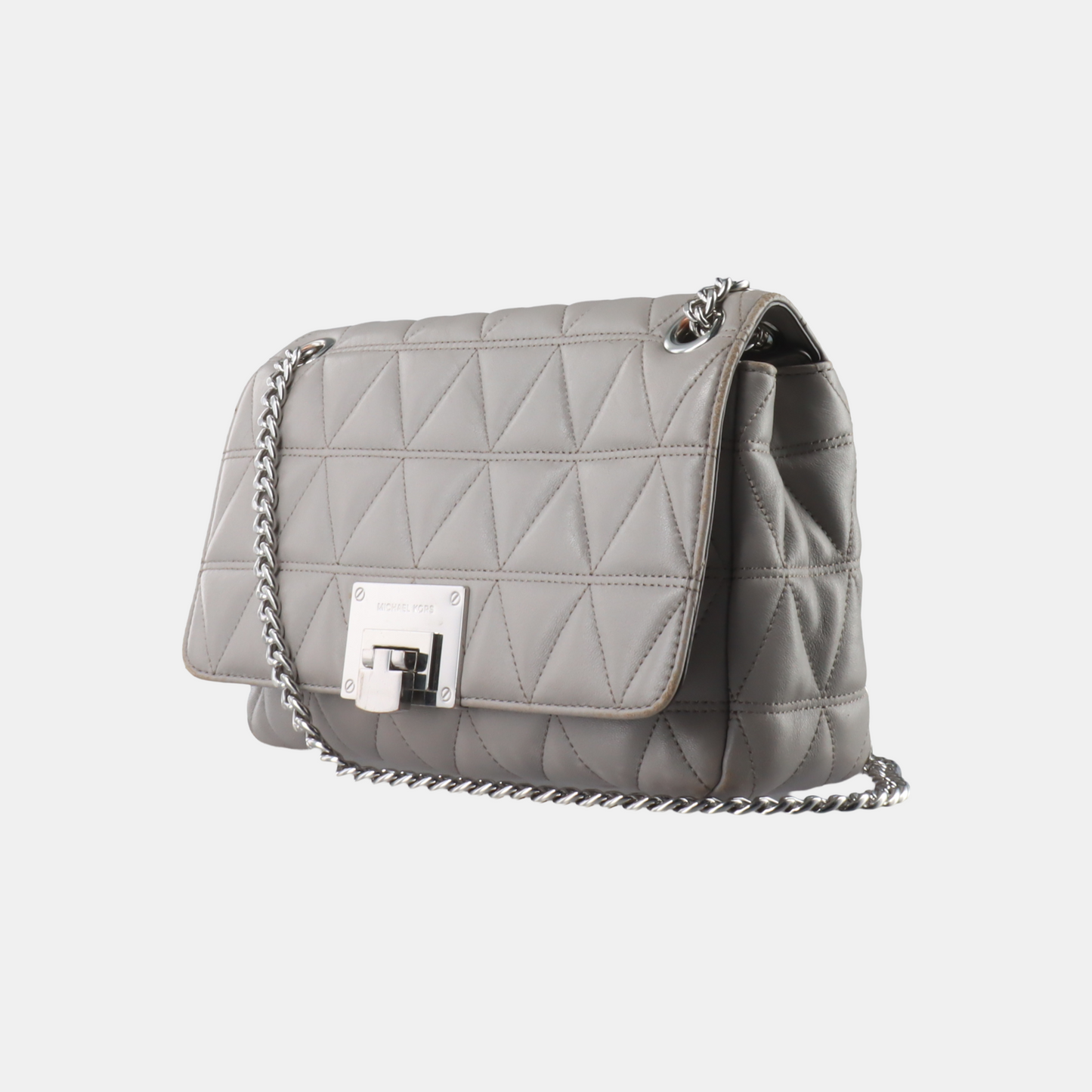 MICHAEL KORS Medium size Gray Cowhide Quilted Single Shoulder Bag Crossbody Silver Hardware-(SKU)-14349327