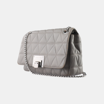 MICHAEL KORS Medium size Gray Cowhide Quilted Single Shoulder Bag Crossbody Silver Hardware-(SKU)-14349327