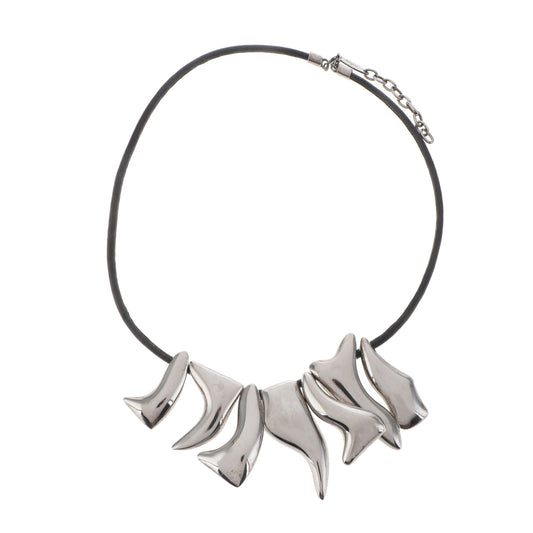 FERRAGAMO Silver Leather Alloy Necklace Length44cm-(SKU)-940395883