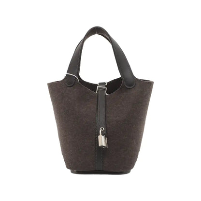 HERMÈS Picotin Lock 18 Taupe Grey Felt Tote Bag with Silver Hardware-(SKU)-934996472