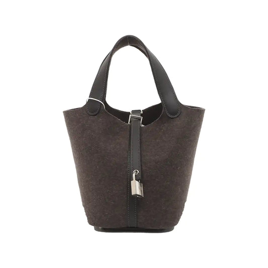 HERMÈS Picotin Lock 18 Taupe Grey Felt Tote Bag with Silver Hardware-(SKU)-934996472