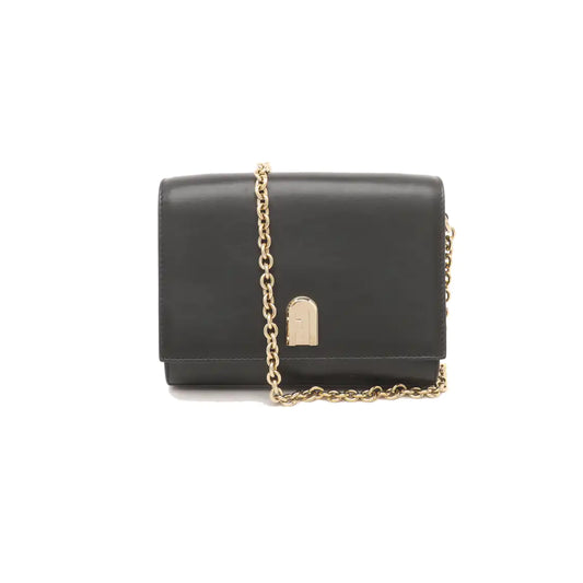 FURLA Black Leather Crossbody Bag Golden hardware Removable shoulder strap-(SKU)-14470958