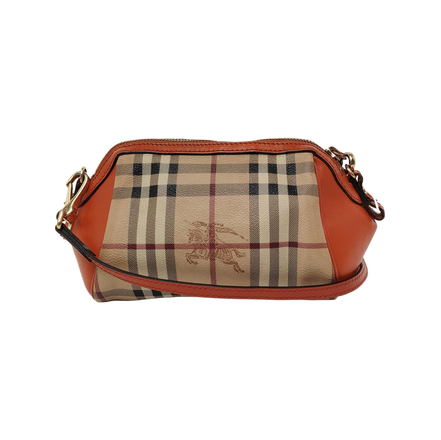 BURBERRY Beige Coated Canvas Warhorse Plaid Single Shoulder Bag Clutch Crossbody Golden hardware Removable shoulder strap-(SKU)-941127528