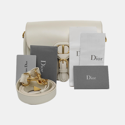 DIOR Bobby Medium Size White Calfskin Shoulder Bag Handbag Golden Hardware Detachable Shoulder Strap-(SKU)-940890258